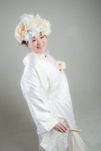 白無垢×花帽子は阿部オリジナル☆胸元もレースで飾り 統一感を出しました。